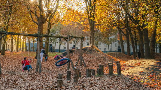 Spelende kinderen in herfstig park