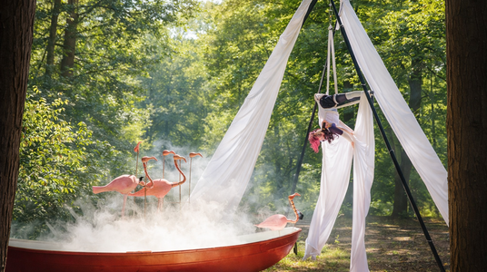 circus dansende flamingo's en een doekmeisje