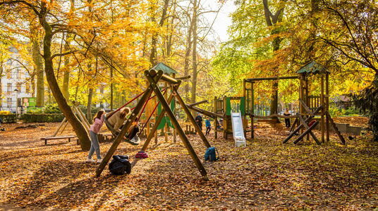 spelende kinderen in herfstig park